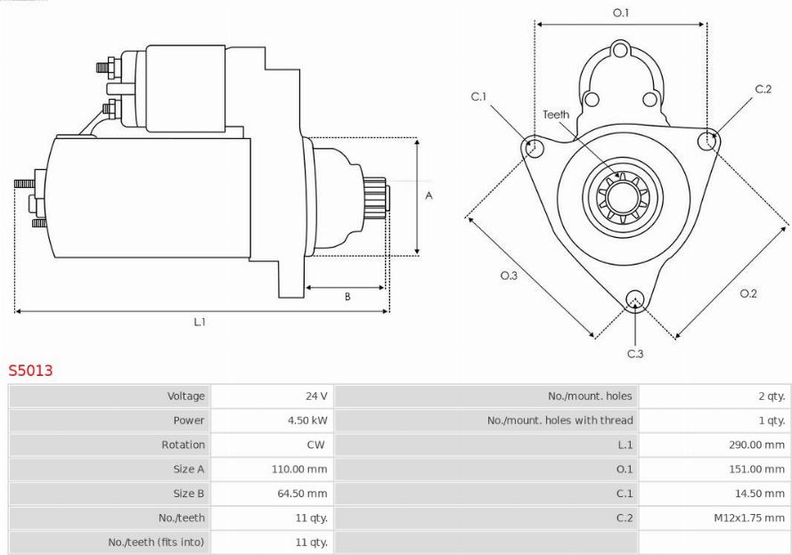 AS-PL S5013 - Starter autospares.lv