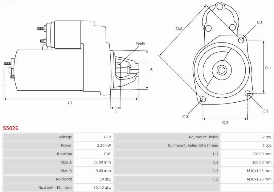 AS-PL S5026 - Starter autospares.lv