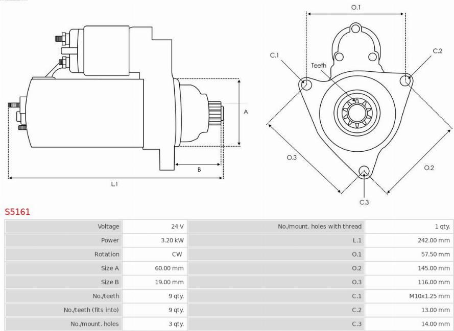 AS-PL S5161 - Starter autospares.lv