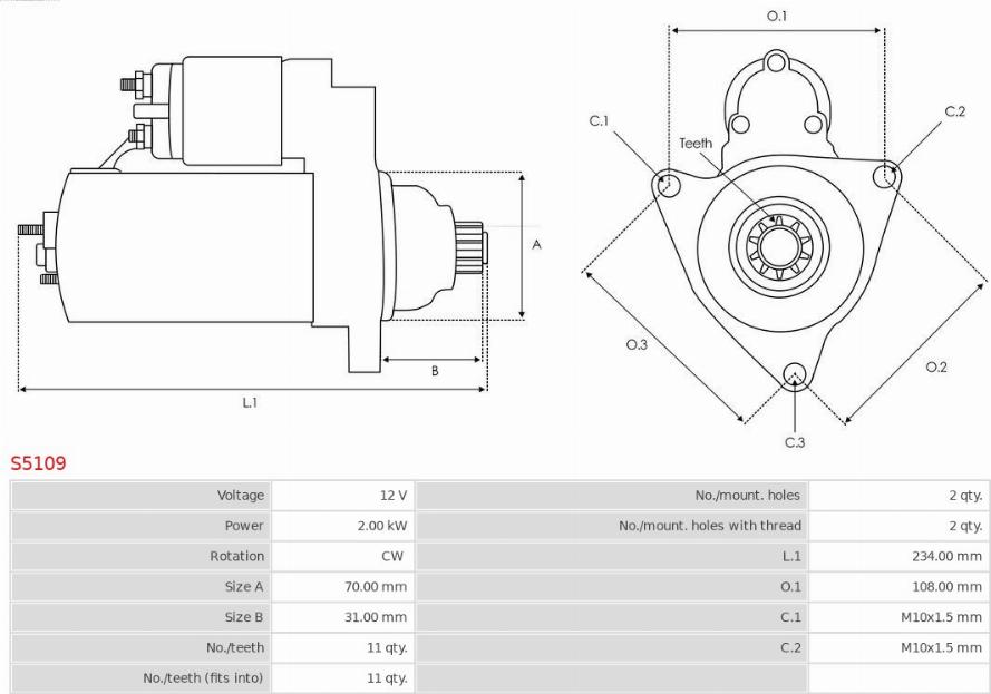 AS-PL S5109 - Starter autospares.lv