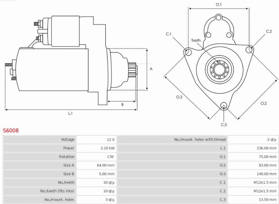 AS-PL S6008 - Starter autospares.lv