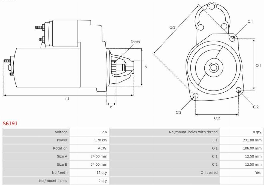 AS-PL S6191 - Starter autospares.lv