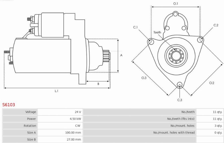 AS-PL S6103 - Starter autospares.lv