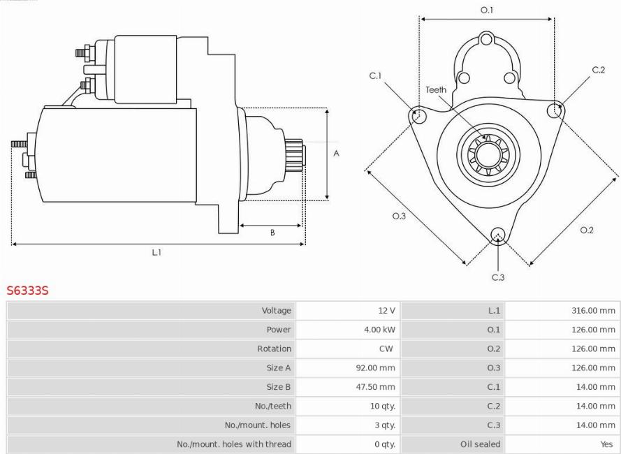 AS-PL S6333S - Starter autospares.lv