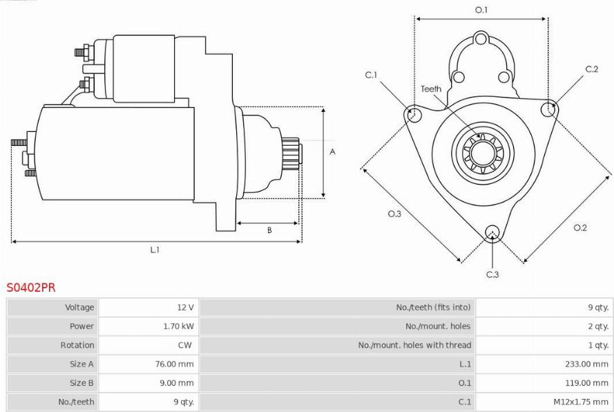 AS-PL S0402PR - Starter autospares.lv