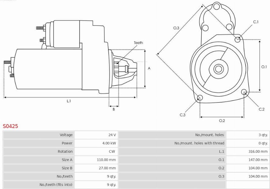 AS-PL S0425 - Starter autospares.lv