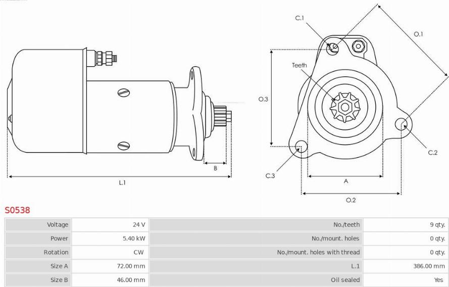 AS-PL S0538 - Starter autospares.lv