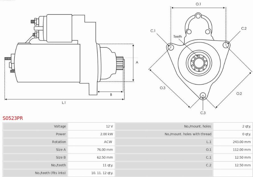 AS-PL S0523PR - Starter autospares.lv