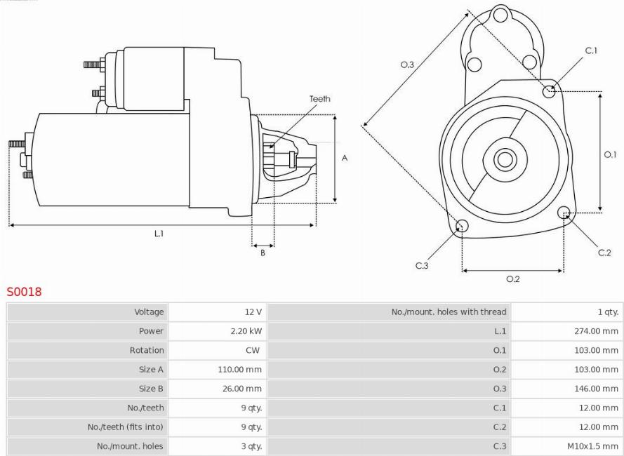 AS-PL S0018 - Starter autospares.lv