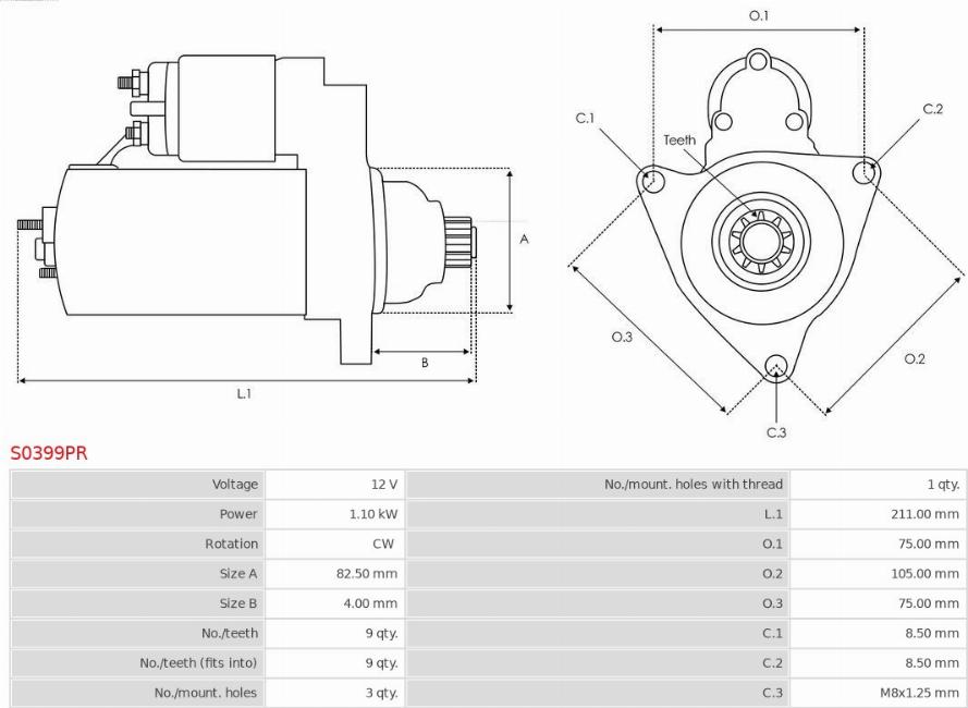 AS-PL S0399PR - Starter autospares.lv