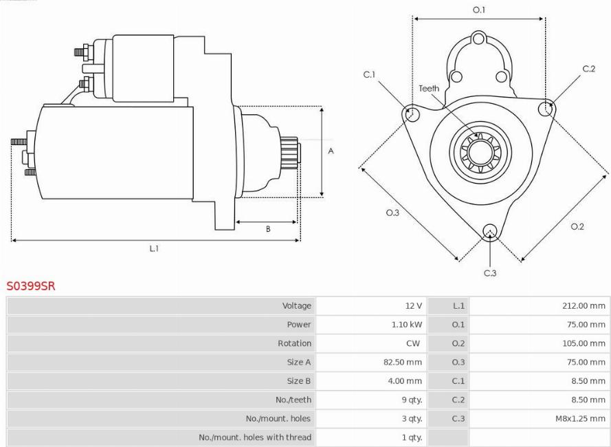 AS-PL S0399SR - Starter autospares.lv