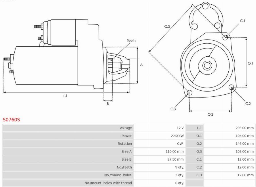 AS-PL S0760S - Starter autospares.lv