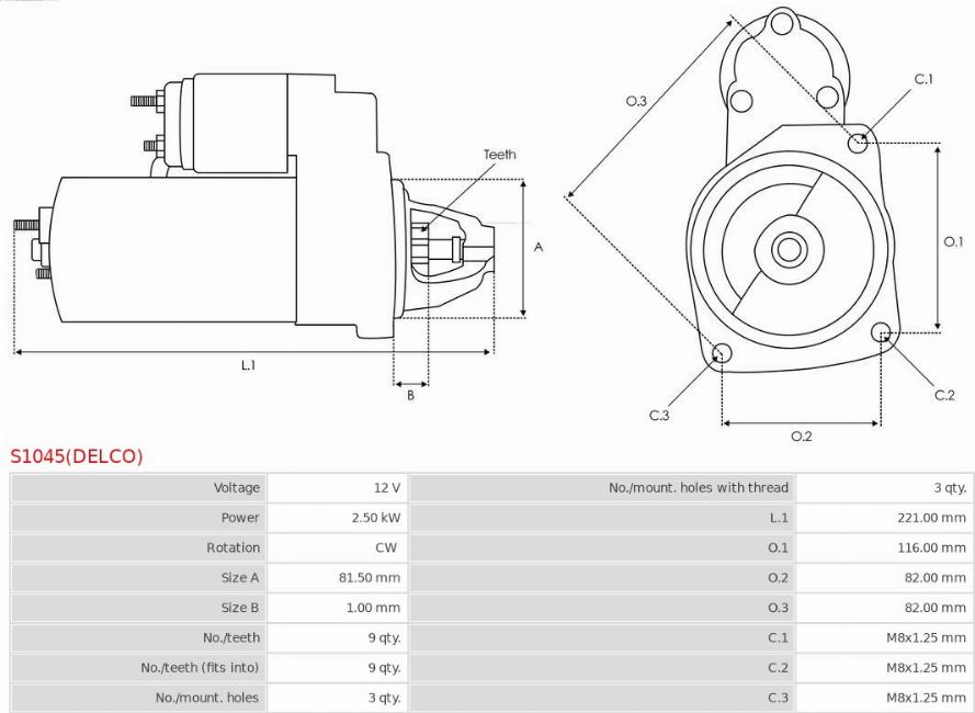 AS-PL S1045(DELCO) - Starter autospares.lv