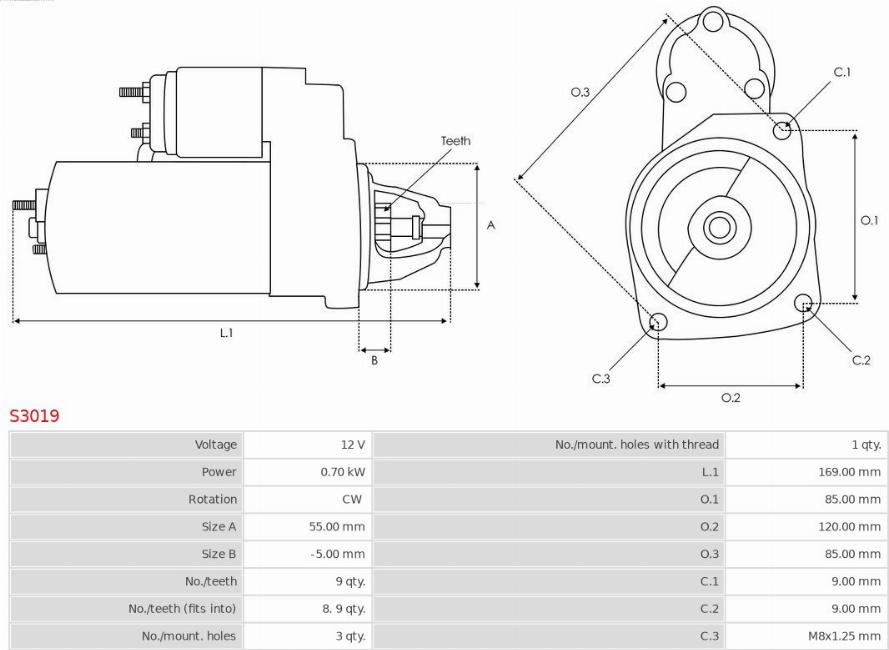 AS-PL S3019 - Starter autospares.lv