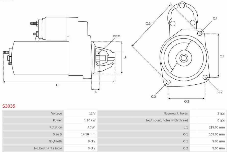 AS-PL S3035 - Starter autospares.lv