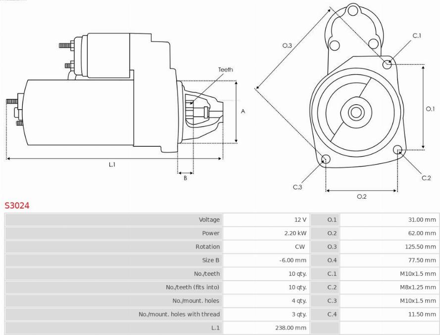 AS-PL S3024 - Starter autospares.lv