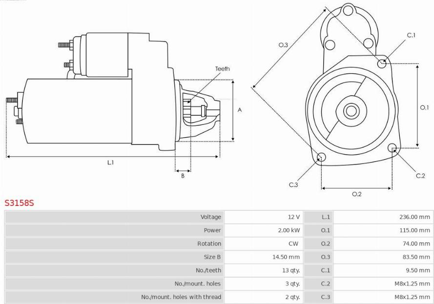 AS-PL S3158S - Starter autospares.lv