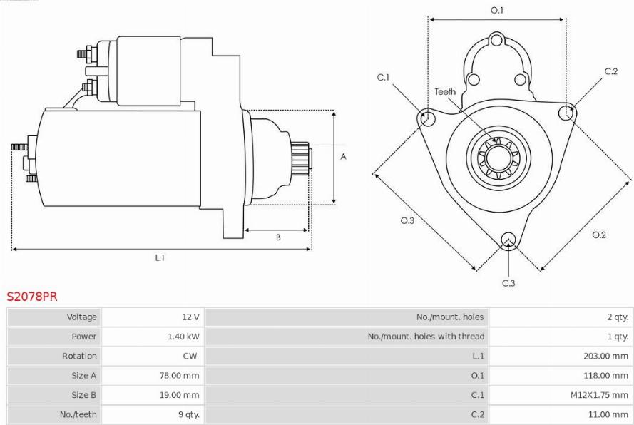 AS-PL S2078PR - Starter autospares.lv