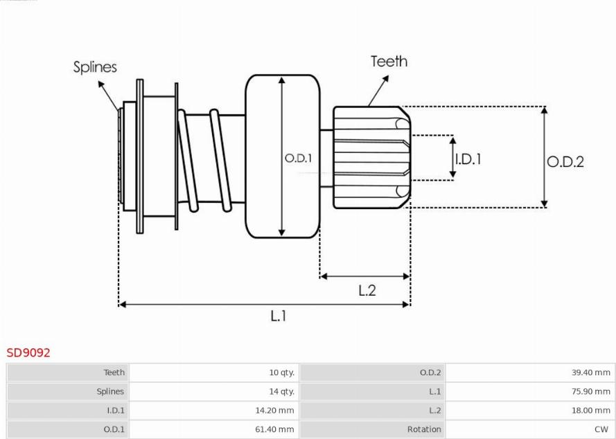 AS-PL SD9092 - Pinion, bendix, starter autospares.lv