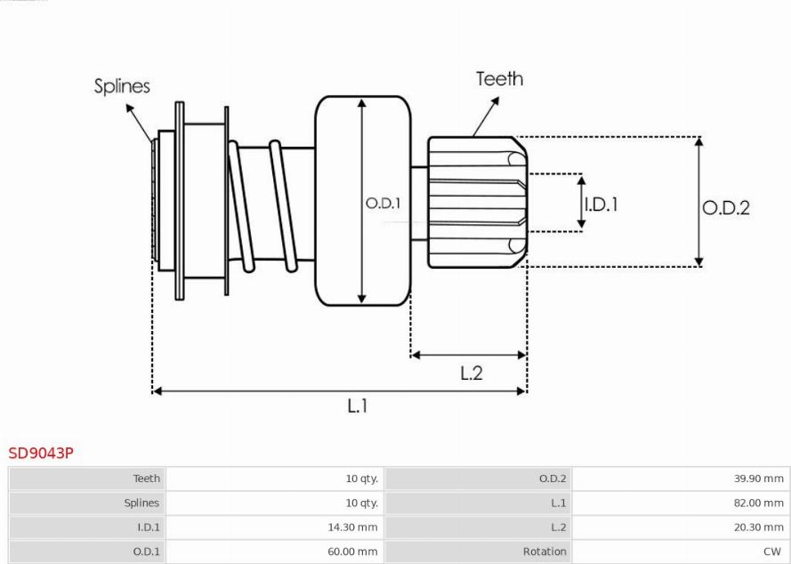 AS-PL SD9043P - Pinion, bendix, starter autospares.lv