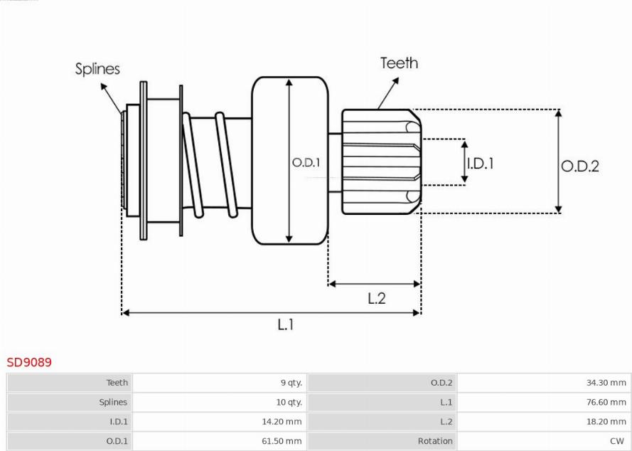 AS-PL SD9089 - Pinion, bendix, starter autospares.lv