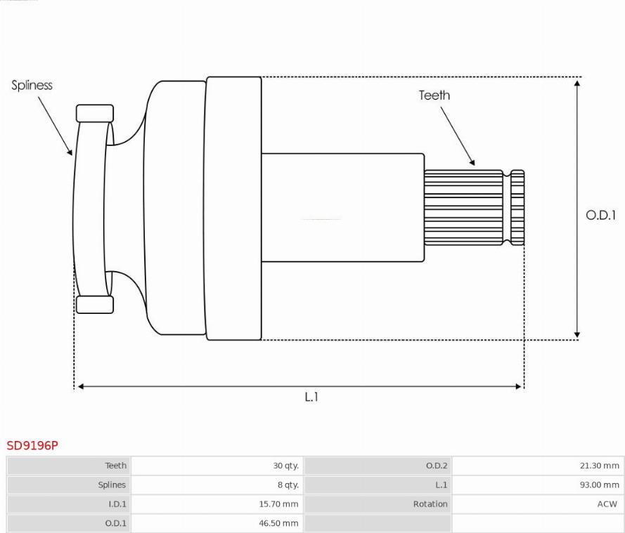 AS-PL SD9196P - Pinion, bendix, starter autospares.lv