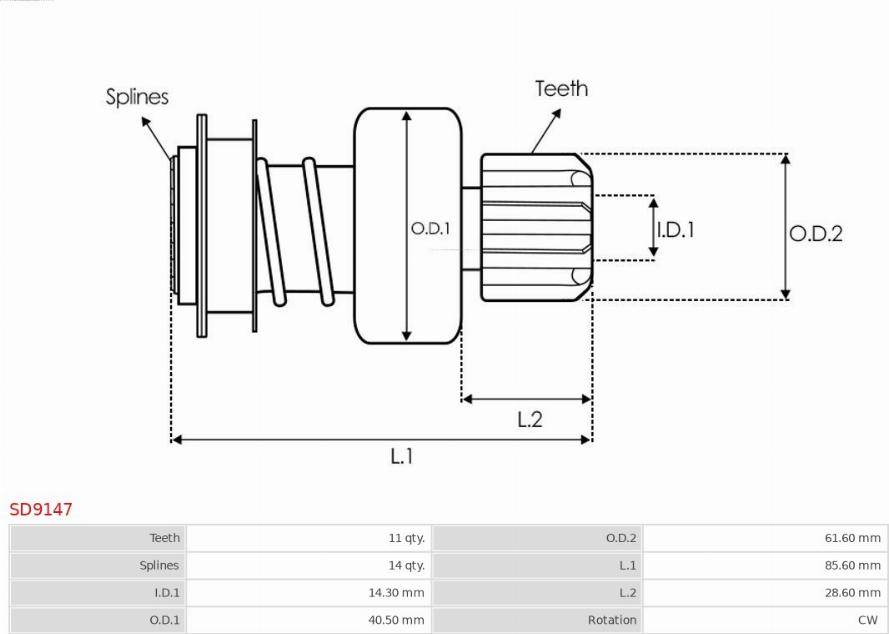 AS-PL SD9147 - Pinion, bendix, starter autospares.lv