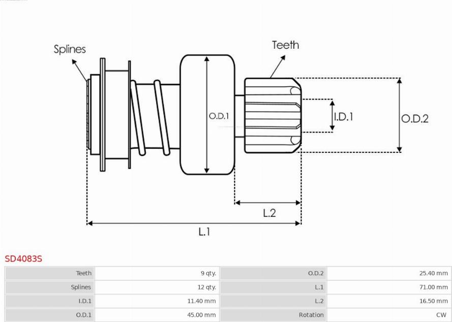 AS-PL SD4083S - Pinion, bendix, starter autospares.lv