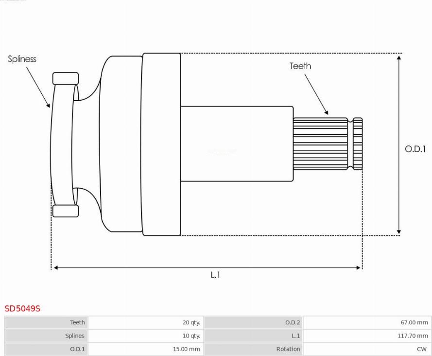 AS-PL SD5049S - Pinion, bendix, starter autospares.lv