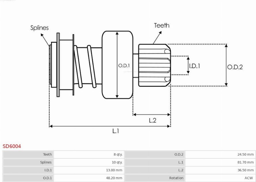 AS-PL SD6004 - Pinion, bendix, starter autospares.lv