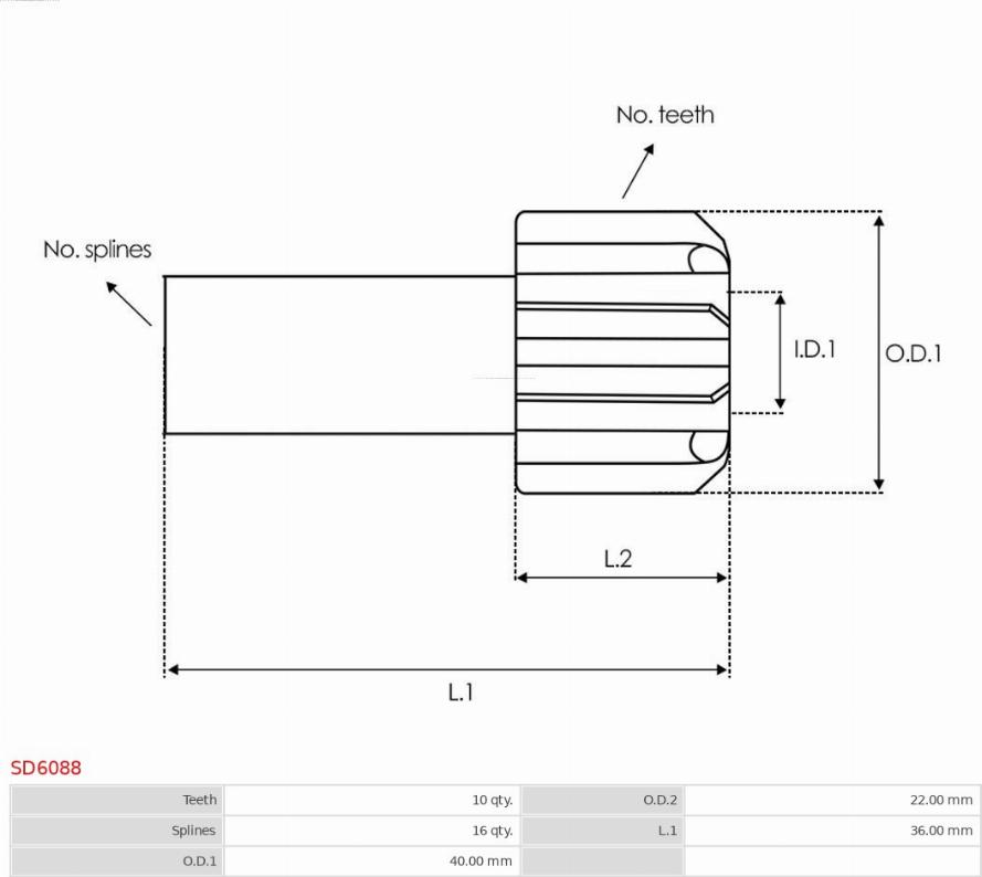 AS-PL SD6088 - Pinion, bendix, starter autospares.lv