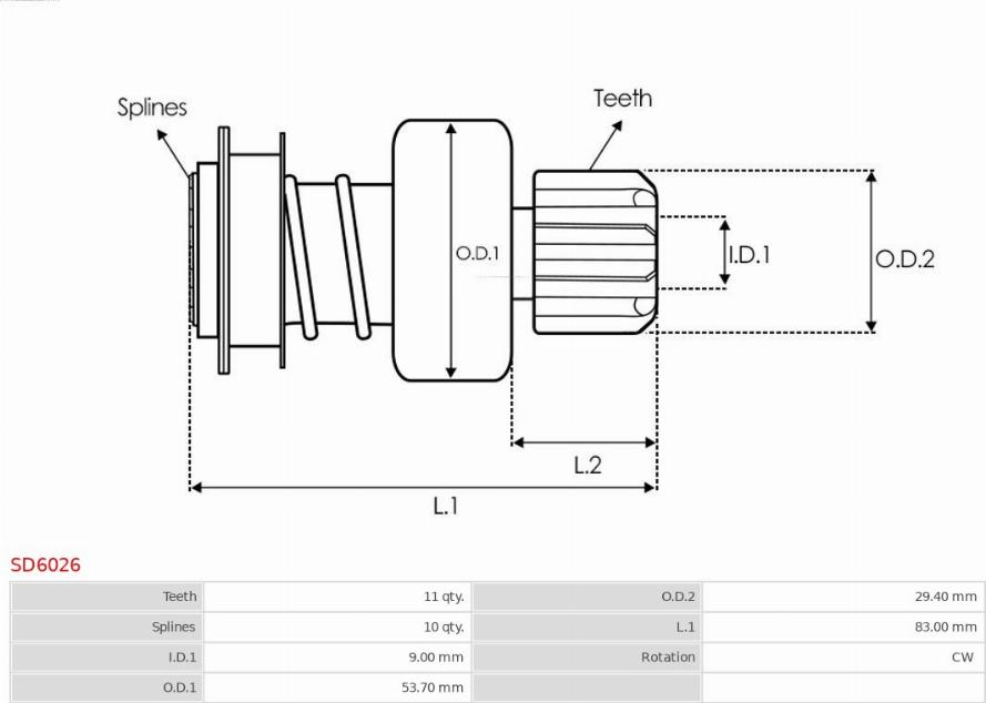 AS-PL SD6026 - Pinion, bendix, starter autospares.lv