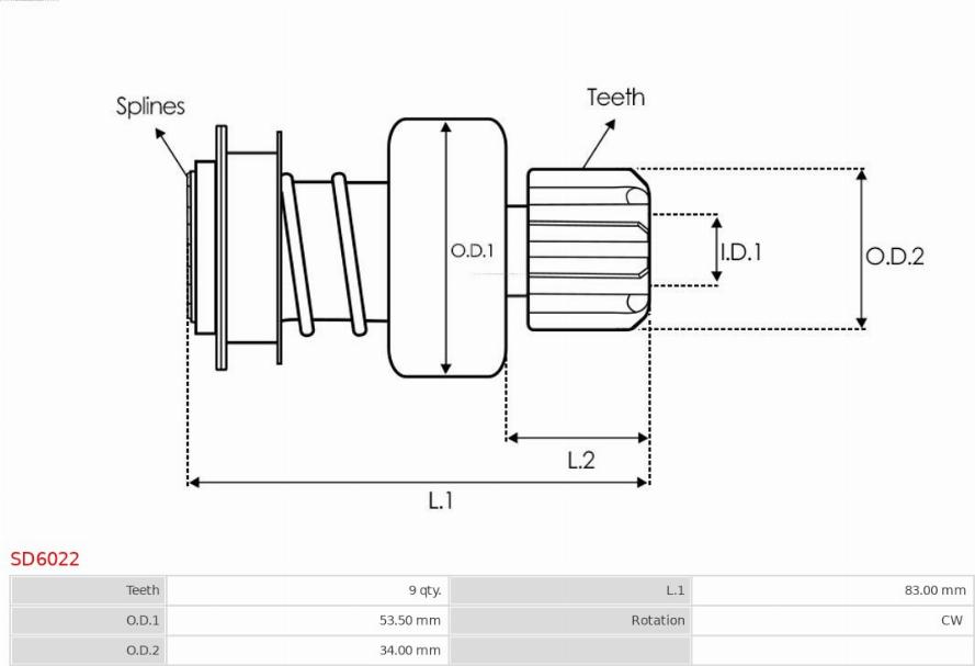 AS-PL SD6022 - Pinion, bendix, starter autospares.lv