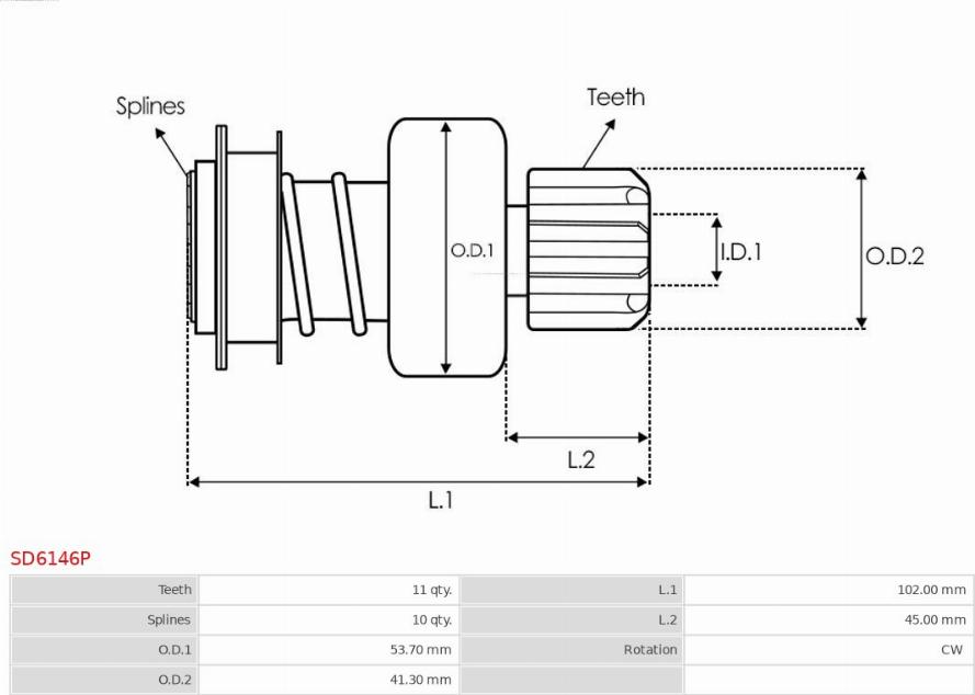 AS-PL SD6146P - Pinion, bendix, starter autospares.lv