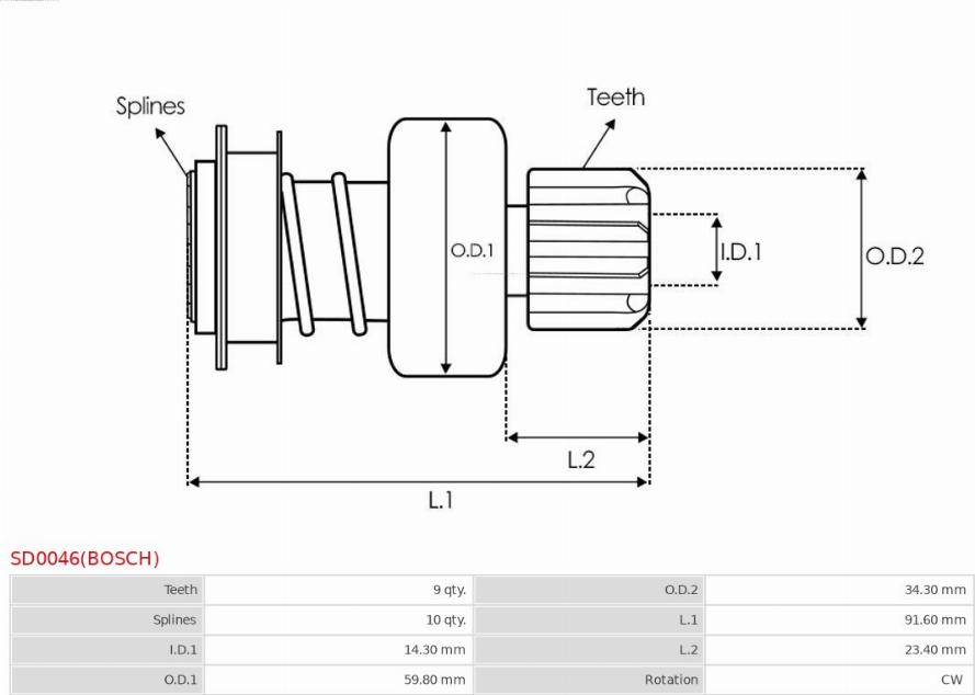 AS-PL SD0046(BOSCH) - Pinion, bendix, starter autospares.lv