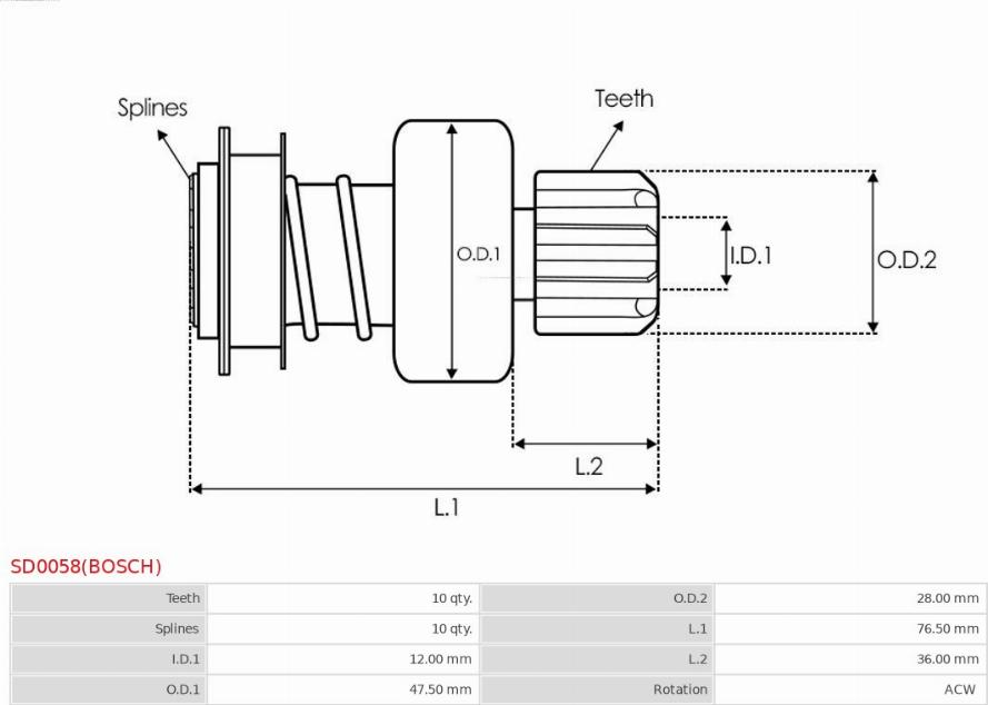 AS-PL SD0058(BOSCH) - Pinion, bendix, starter autospares.lv