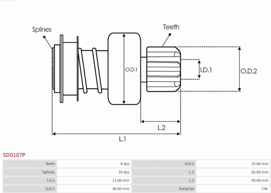 AS-PL SD0107P - Pinion, bendix, starter autospares.lv