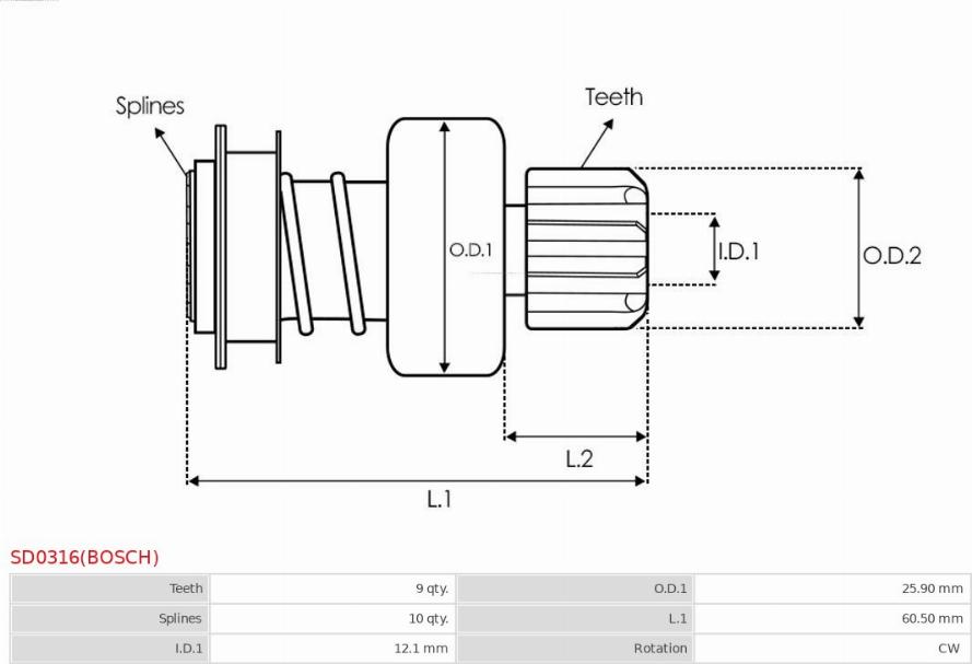 AS-PL SD0316(BOSCH) - Pinion, bendix, starter autospares.lv