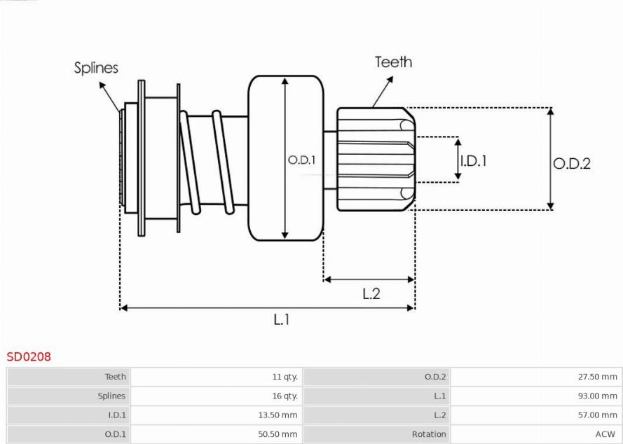 AS-PL SD0208 - Pinion, bendix, starter autospares.lv