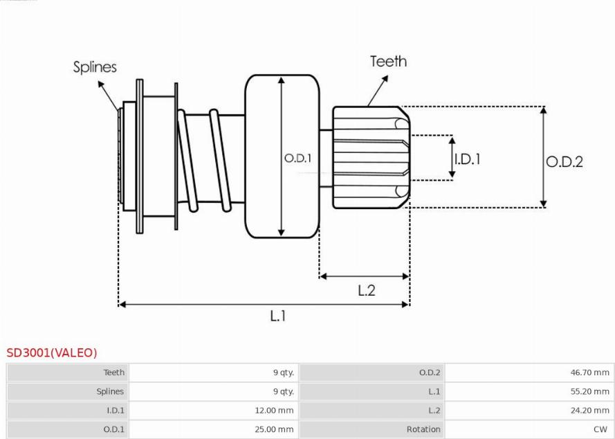 AS-PL SD3001(VALEO) - Pinion, bendix, starter autospares.lv