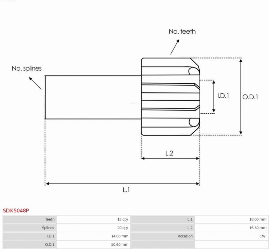 AS-PL SDK5048P - Pinion, bendix, starter autospares.lv