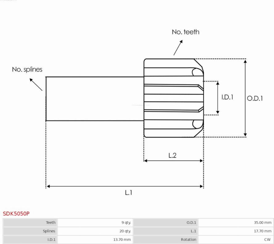 AS-PL SDK5050P - Pinion, bendix, starter autospares.lv