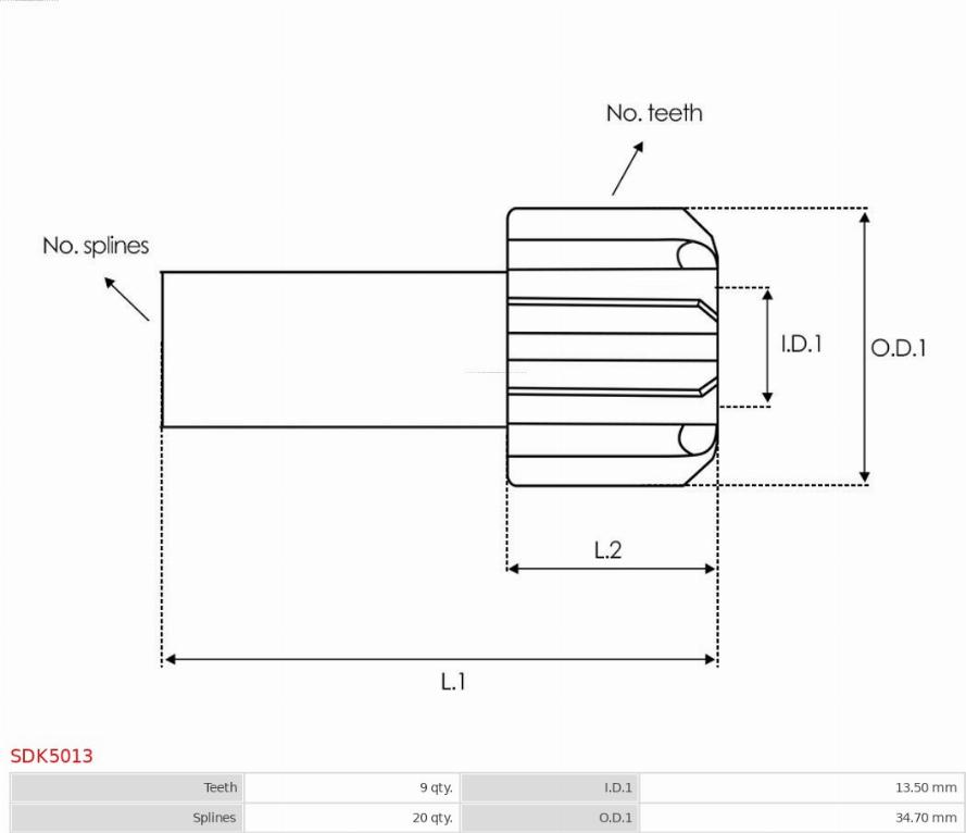 AS-PL SDK5013 - Pinion, bendix, starter autospares.lv