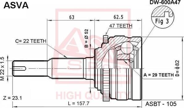 ASVA DW-600A47 - Joint Kit, drive shaft autospares.lv