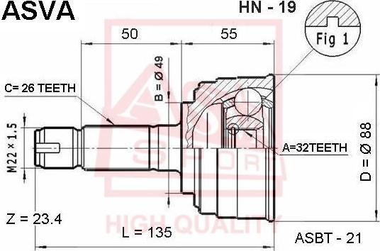 ASVA HN-19 - Joint Kit, drive shaft autospares.lv