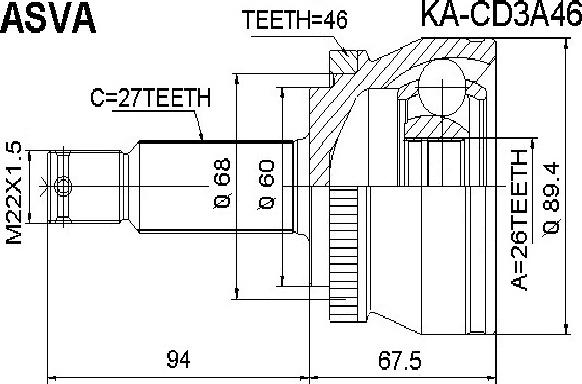 ASVA KA-CD3A46 - Joint Kit, drive shaft autospares.lv