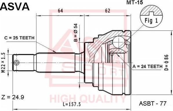 ASVA MT-15 - Joint Kit, drive shaft autospares.lv