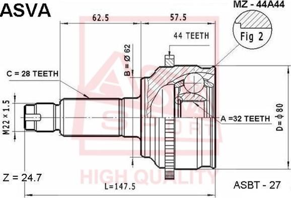 ASVA MZ-44A44 - Joint Kit, drive shaft autospares.lv