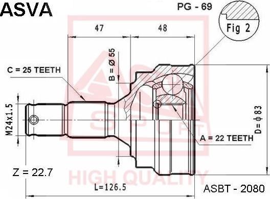 ASVA PG-69 - Joint Kit, drive shaft autospares.lv