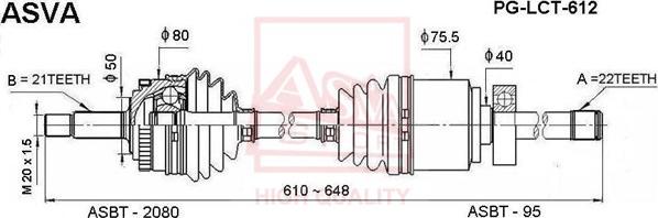 ASVA PG-LCT-612 - Drive Shaft autospares.lv